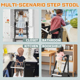 Foldable Toddler Kitchen Stool Helper, Toddler Tower with 3 Adjustable Height, Wooden Toddler Step Stool, Collapsible Toddler Tower, Toddler Stool for Kitchen and Bathroom CaMecequter