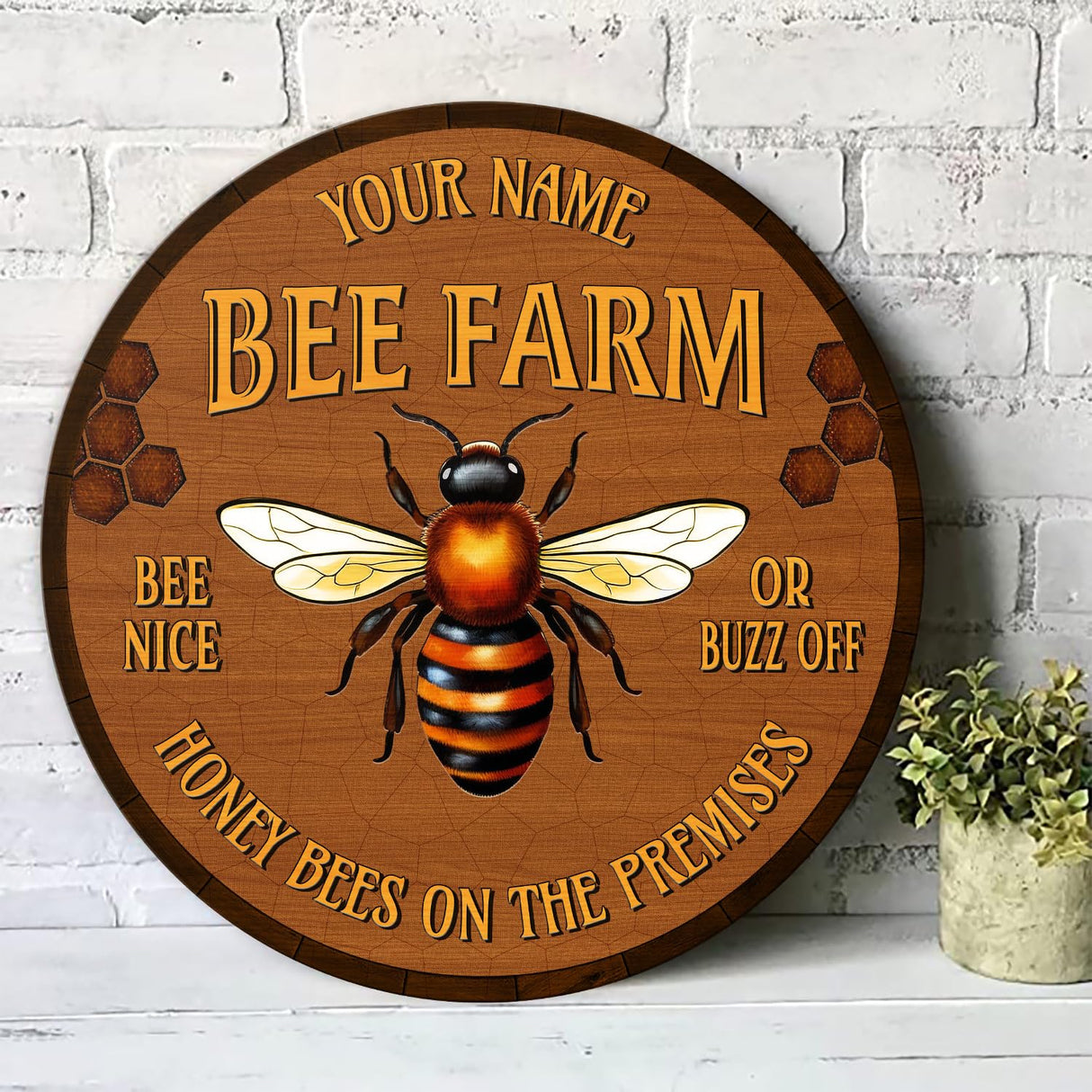 Artsy Woodsy Personalized Honey Bee Wooden Sign (Not Real Carved) Wall Art Plaque Decor Accessories, Gifts for Beekeepers Bee Lovers, Bee Farm Sign, Beekeeping Apiary Beehive Garden Yard Outdoor (12) Artsy Woodsy