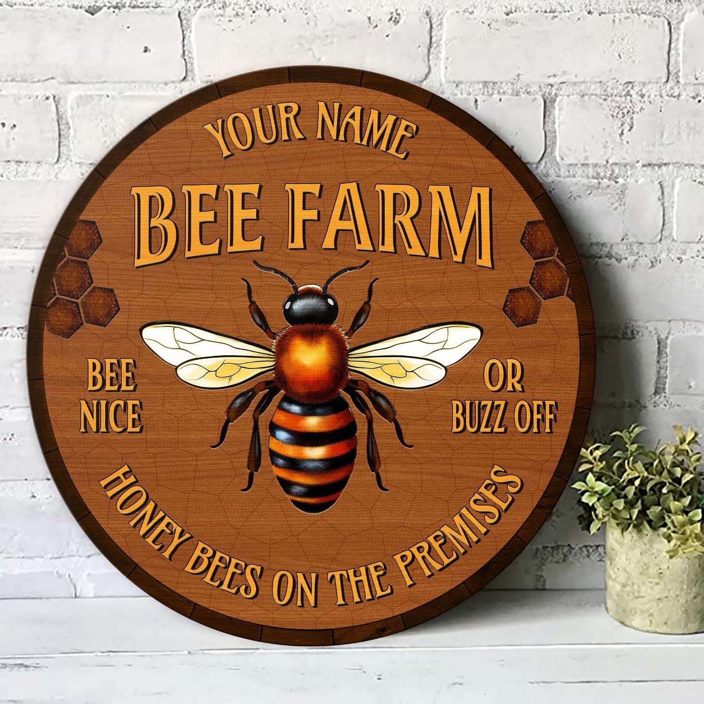 Artsy Woodsy Personalized Honey Bee Wooden Sign (Not Real Carved) Wall Art Plaque Decor Accessories, Gifts for Beekeepers Bee Lovers, Bee Farm Sign, Beekeeping Apiary Beehive Garden Yard Outd - WoodArtSupply