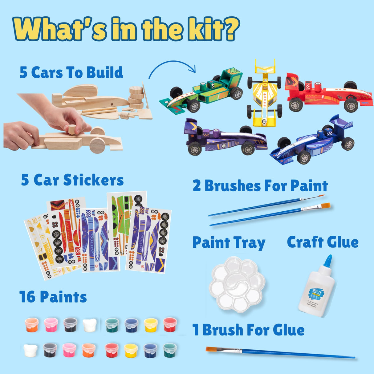 Build & Paint Your Own Wooden Cars-5 Unique & Easy Assemble Model Race Cars to Paint, DIY Arts & Crafts Activity Kit for Kids Boys, Painting Craft Kits, Build A Car Art Stuff for Ages 6 Year Old & Up BeadHub