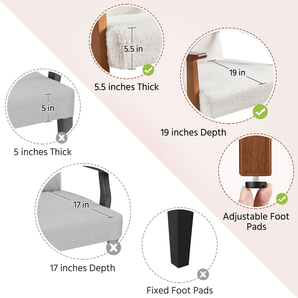 Yaheetech Fabric Accent Chair, Mid-Century Modern Armchair with Solid Wood Legs, Reading Leisure Chair with High Back for Living Room Bedroom Waiting Room,Ivory Yaheetech