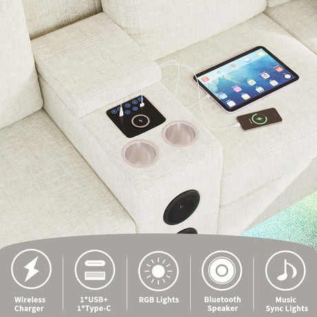 ZSDT Sectional Couches for Living Room, 6 Seat Sectional Sofa Smart Module-Bluetooth Speaker/RGB Light/Charging Station, Chenille U Shaped Couch with 2 Movable Storage Ottomans (Beige) ZSDT