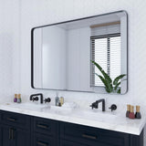VocalStar 55 x 36 Inch Black Bathroom Mirror for Wall, Large Rounded Rectangle Metal Framed Bathroom Wall Vanity Mirror Farmhouse, 1/4-inch Shatterproof Glass | Ultra-Flush Hanging VocalStar