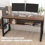 TOPSKY Rustic Brown Computer Desk with Bookshelf and Metal Cable Grommet - 55" Thick & Sturdy Design TOPSKY