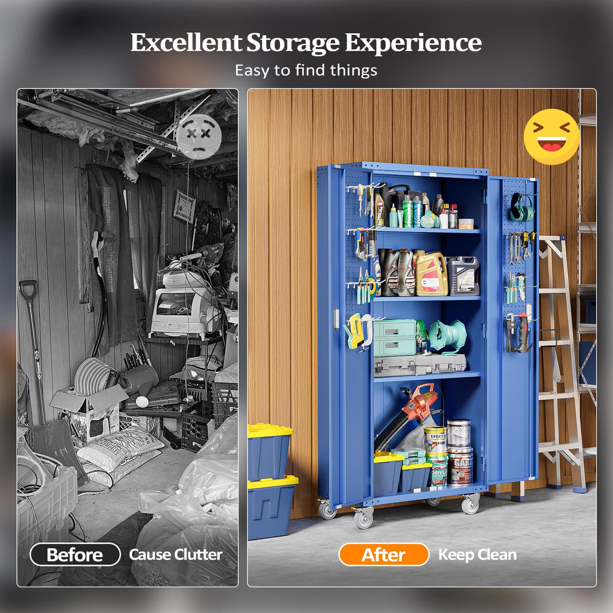 VINGLI 72'' Tall Garage Storage Cabinet, Metal Storage Cabinet with Pegboards, Wheels, Locking Doors and Adjustable Shelves (Blue, 32''W x 16''D x 72''H) VINGLI