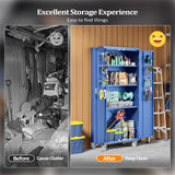 VINGLI 72'' Tall Metal Garage Storage Cabinet with Pegboards, Wheels, Locking Doors and Adjustable Shelves, File Cabinet/Tool Cabinet for Home Office/School (Blue, 32W x 16D x 72H) VINGLI