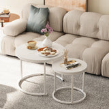 Garden 4 you Nesting Coffee Table, 23.6" Round Coffee Table Set of 2, Wooden Nesting Table Set with Metal Frame, Side Tables for Living Room Bedroom Balcony, White Garden 4 you