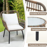 wildformers 3 Piece Rattan Wicker Bistro Set, Outdoor Conversation Furniture Set with Glass Top Table, Space Saving for Balcony, Backyard, Natural wildformers