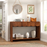 Console Table with Drawers, Mid-Century 43 Inches Narrow Entryway Table with Open Storage Shelves, Hallway Accent Table Behind Couch Table for Living Room - Walnut ORRD