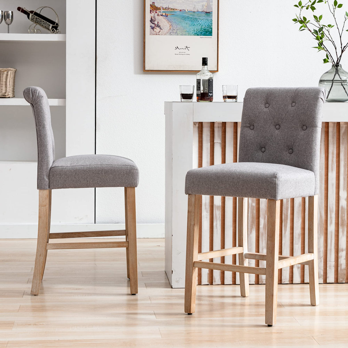 GOTMINSI 26" Bar Stools Set of 2 for Kitchen Island Upholstered Counter Height Bar Stools with Button Tufted Decoration Barstools Home Kitchen Island GOTMINSI