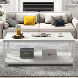 EXCEFUR White Coffee Table with Storage Shelf, Modern Rustic Wood and Metal Center Table for Living Room, 47 Inch EXCEFUR