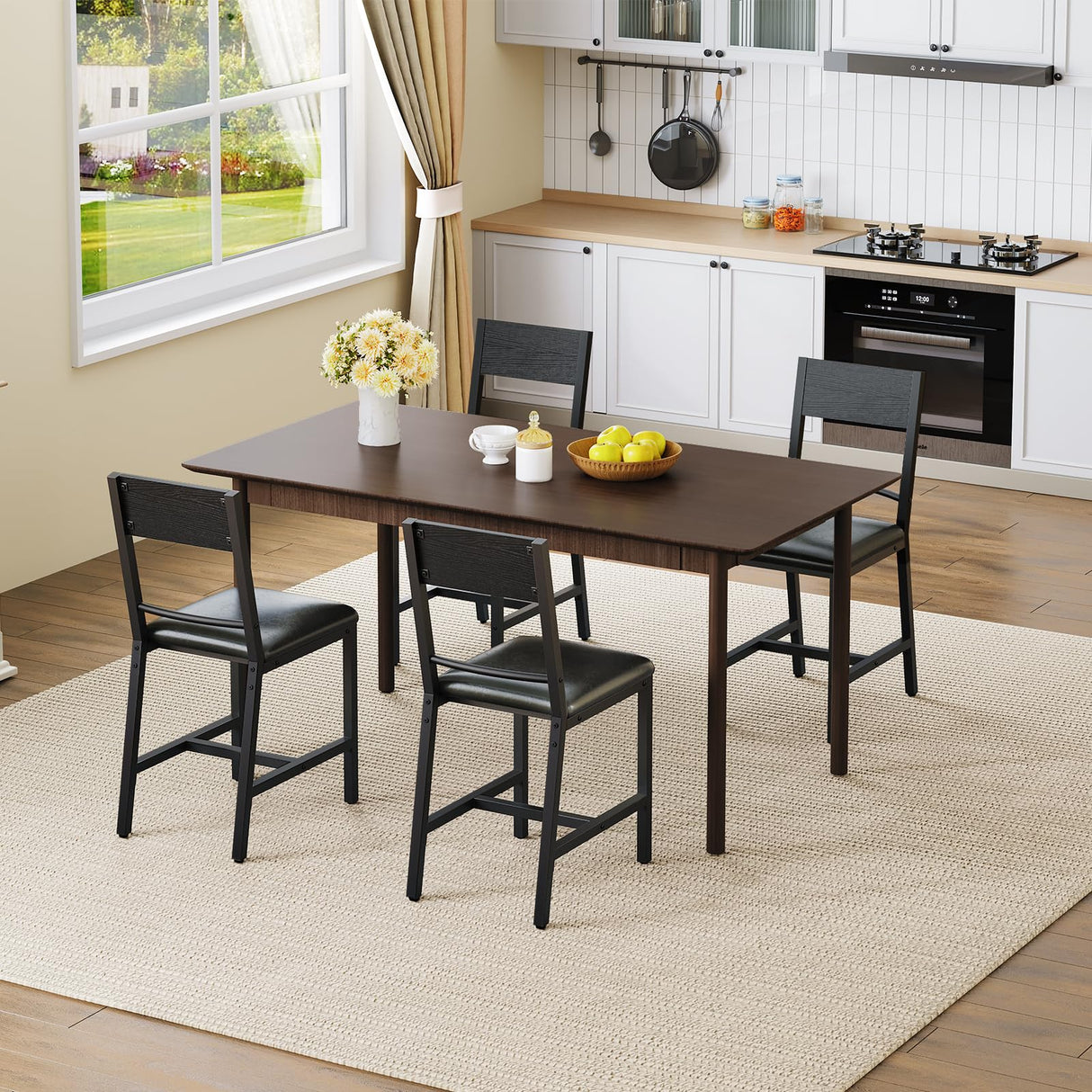 HOOBRO Kitchen Chairs Set of 2, Upholstered Dining Chairs, Dining Room Chairs with PU Cushion Seat, Black Kitchen Chairs with Backrest and Adjustable Feet, for Dining Room, Kitchen, Black BB36CD01 HOOBRO