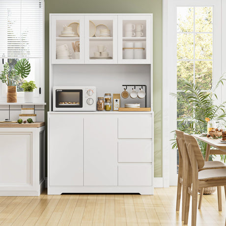 71" Tall Finetones Multi-functional Kitchen Pantry Cabinet with LED Lights and Charging Station finetones