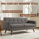 Tbfit 65" W Loveseat Sofa, Mid Century Modern Love Seat Couches for Living Room, Button Tufted Upholstered Small Couch for Bedroom, Solid and Easy to Install Love Seats Furniture, Grey Tbfit