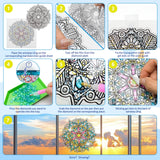 LINGFANG 4 Pcs Diamond Art Stained Glass Window Clings with Diamond DIY Pen Tools, Diamond Painting Window Stickers for Suncatchers, Diamond Art Kits for Adults, Diamond Art Accessories (Mandala 4) LINGFANG