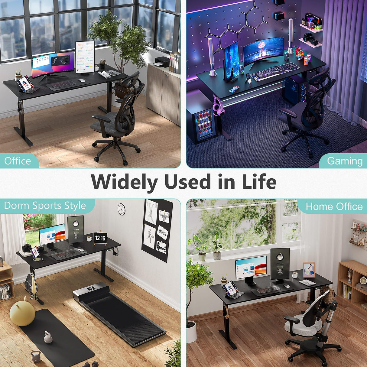 VVENACE 48 Inch Electric Standing Desk Adjustable Height, Stand Up Desk Sit Stand Desk Rising Desk, Home Office Desk with 4 Memory Height Settings, 2 Headphone Hook, Black Frame/Black Spliced Desktop VVENACE