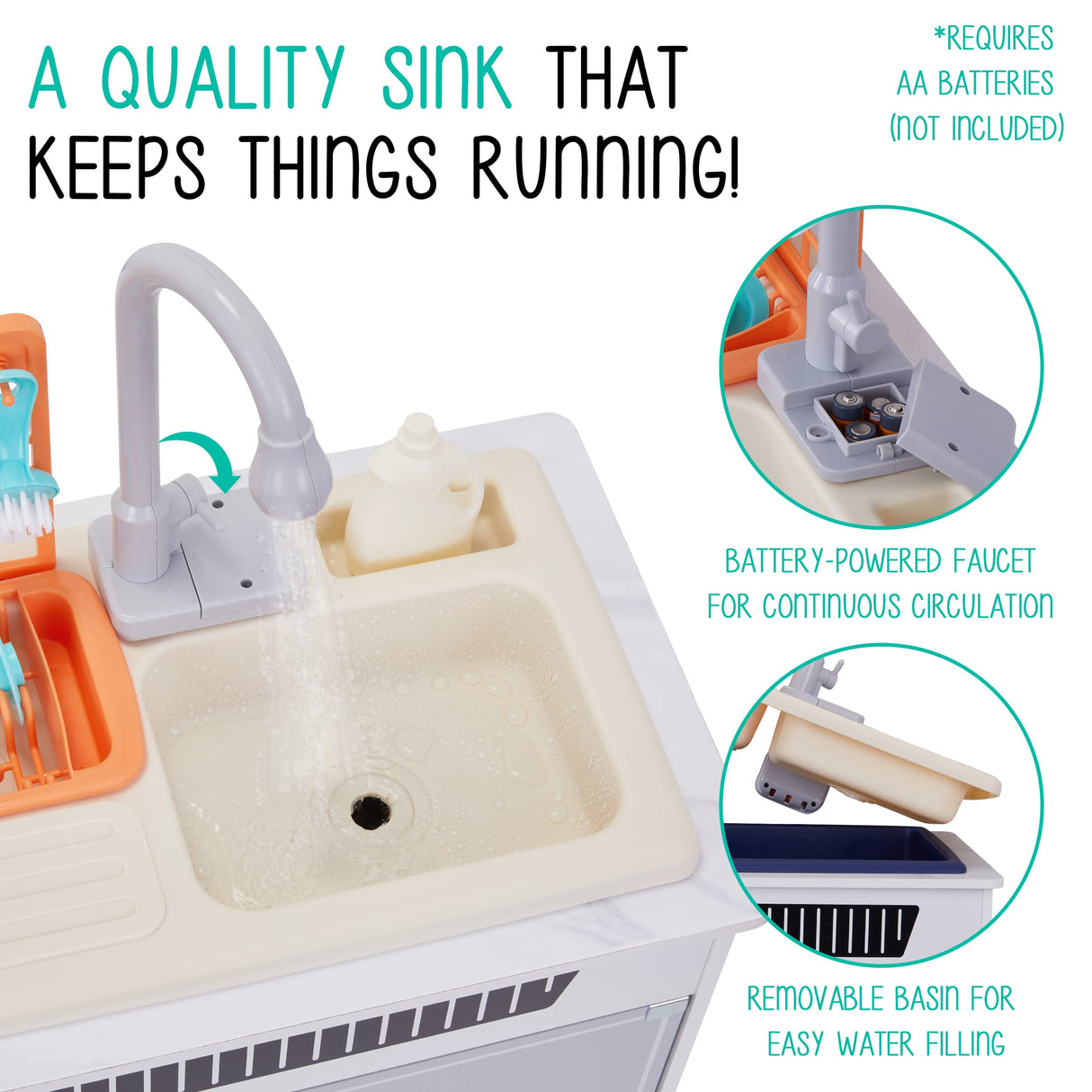 Lil’ Jumbl Kids Wooden Kitchen Set, Pretend Working Sink with Real Running Water, Includes Range Hood, Microwave & Stove Top That Make Realistic Sound & Light, Full Accessory Set Included Lil' Jumbl