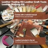 FIOQE 588Pcs Leather Craft Kit with 52 Stamps, 15 Wax Threads, Cutting Mat, 100+ Tools - DIY Leatherworking Set for Bag, Belt, Jacket - Engraving, Punching, Sewing, Stamping Tools for Beginners & Pros Fioqe