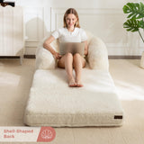 MAXYOYO Folding Sofa Bed, 2 in 1 Convertible Sofa to Lounger Comfy Single Bean Bag Chair for Adults, Floor Sleeper Couch with Handle, Faux Fur Couch Bed for Living Room Bedroom, Beige MAXYOYO