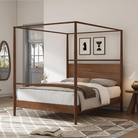 Merax Wood Canopy Bed Frame Full Size, Four Posters Bed/Squeak Resistant/No Box Spring Needed, Walnut Merax