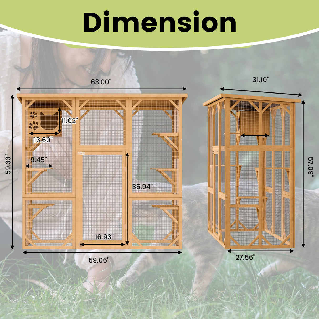 Decomax Catio Cat House Cage Enclosure, Outdoor/Indoor Wooden Cat Enclosures with Separate Cat Kennel, 5 Large Platforms and Waterproof Asphalt Roof for Patio, Backyard (Burlywood) Decomax