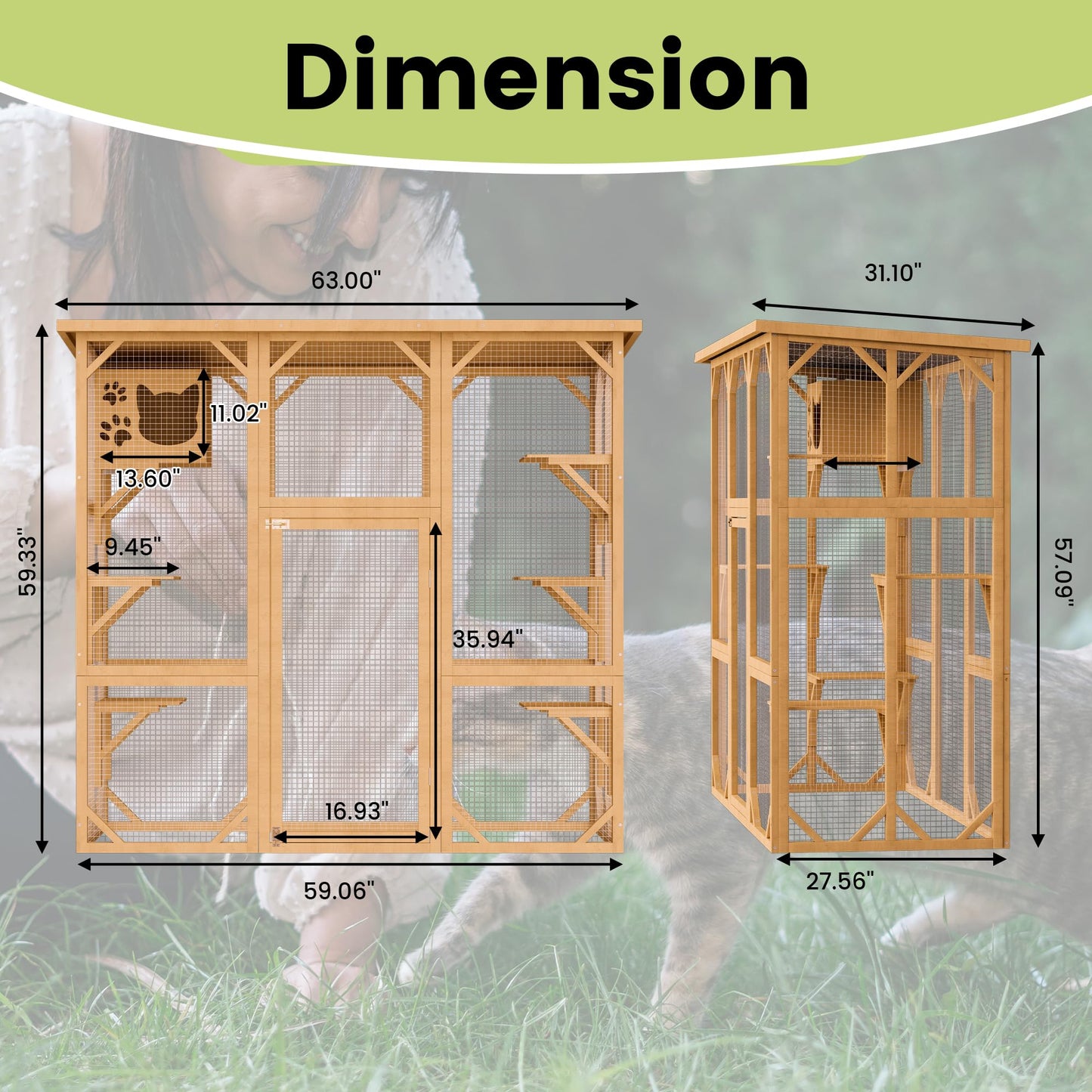 Decomax Catio Cat House Cage Enclosure, Outdoor/Indoor Wooden Cat Enclosures with Separate Cat Kennel, 5 Large Platforms and Waterproof Asphalt Roof for Patio, Backyard (Burlywood) - WoodArtSupply