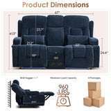 TUNYI Wall Hugger Power Loveseat Recliner - Reclining Loveseat with Console Theater Seating RV Recliner Sofa with USB/Outlet/Speaker/Cup Holder/LED Light/Storage (Beibei VelvetBlue) TUNYI