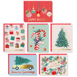 Christmas Cards Set - 24 Gold Foil Holiday Cards with Red Envelopes – 6 Assorted Designs Boxed for Easy Storage - 4.25 x 5.75, Bulk Greeting and New Years Decor Sheets Sweetzer & Orange