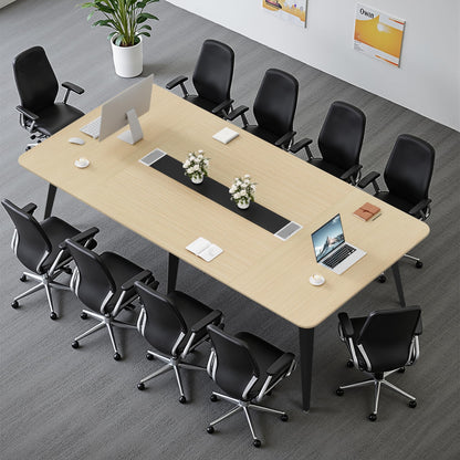 Furmax 8FT Conference Table, 94.48” Meeting Seminar Table with Cable Grommets, Boardroom Table Workstation for Office Conference, Meeting Room (Light Oak)