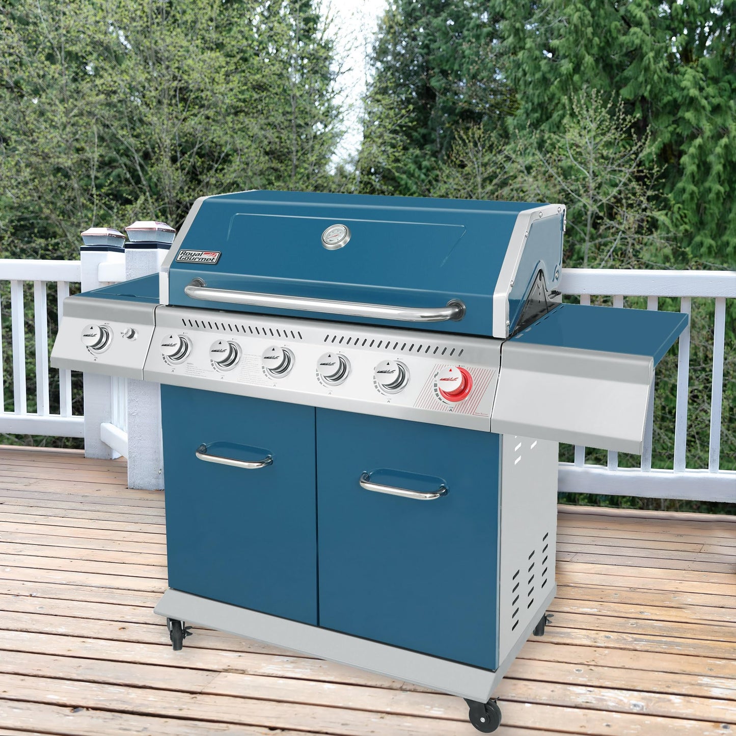 Royal Gourmet GA6402B 6-Burner Propane Gas Grill with Side Burner and Warming Rack, 74,000 BTUs, Cabinet Style Outdoor BBQ Grill for Barbecue Grilling & Backyard Cooking, Blue