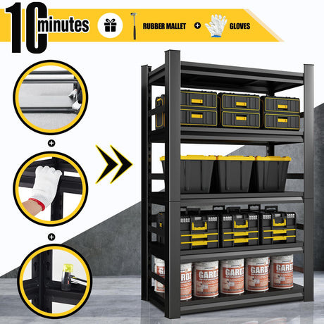 Bezuny 63" H|32" WGarage Shelving,1500LBS Heavy Duty Shelving for Storage Commercial,5 Tier Storage Shelves with Adjustable Shelf,All-Metal Shelves for Industrial Warehouse Basement Bezuny