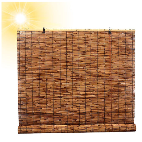 Made Natural Bamboo Roller Blinds Cordless Bamboo Blinds 25" 26" 27" 28" 31" 32" 33" 34" 35" 36" 40" 41" 42" 43" 44" 45" 46" 47" 49" 50" 56" 57" 72" Retro Outdoor Bamboo Shades for patios(Size:22" W x WoodArtSupply