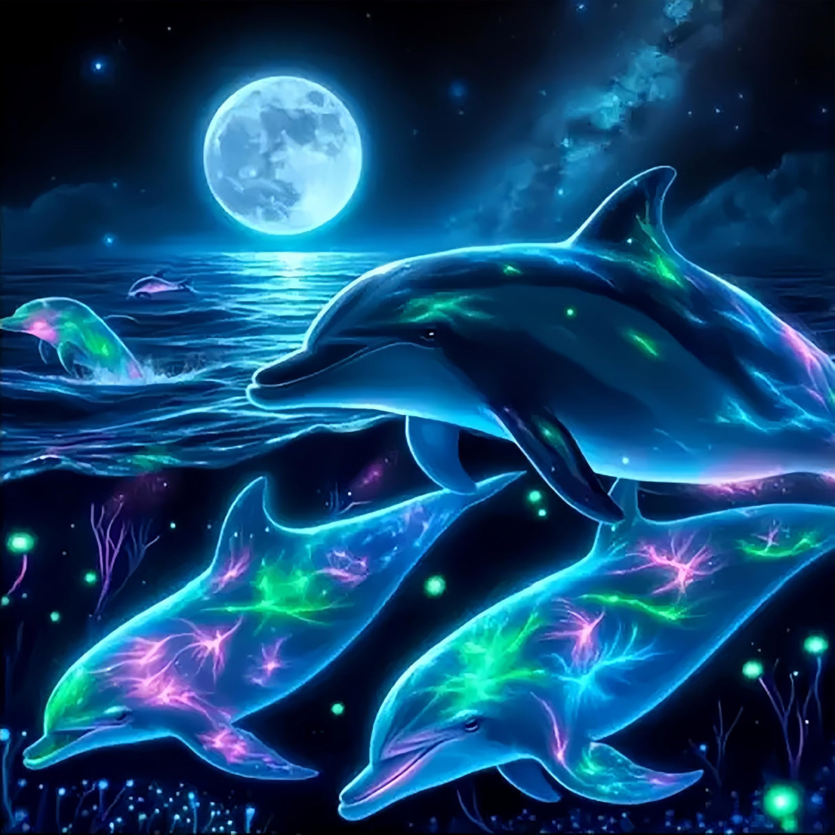 CHWGLFGG 5D Diamond Art Kits for Adults Beginners, Dolphin Diamond Painting Kits, DIY Full Round Drill Paint by Diamonds Dot Gem Art for Adults, Home Wall Decor 13.7X 13.7 Inch CHWGLFGG