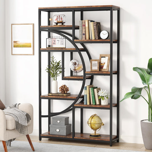 Industrial 5-Tier Etagere Bookcase by Tribesigns – Rustic Brown & Black Freestanding Shelf with 9 Open Storage Spaces - WoodArtSupply