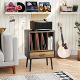 Semiocthome Record Player Stand with Nesting Vinyl Storage Crate, Record Player Table with a Drawer and Solid Wood Legs, Side End Table for Turntables for Living Room Bedroom Semiocthome