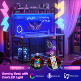 armocity 2024 Upgrade Gaming Desk with Hutch, 48'' Magic Computer Desk with LED and Outlets, Reversible Workstation Desk with Pegboard, Grey/Black armocity