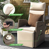Greesum Patio Recliner All-Weather Wicker Lounge Chair with Flip-up Side Table(Set of Two), Beige Greesum