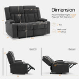 AIWOEN Recliner Loveseat Sofa with Cup Holders, 2-Seater Fabric Reclining Couch, Manual Recliner Wall Hugger for Living Room, Small Spaces, Home Theater (Dark Gray) AIWOEN