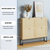 NVETHM Shoe Cabinet, Shoe Storage Cabinet with 4 Flax Flip Drawers and Mental Legs,Shoe Rack Free Standing Shoe Organizer for Entryway, Living Room (Natural) NVETHM