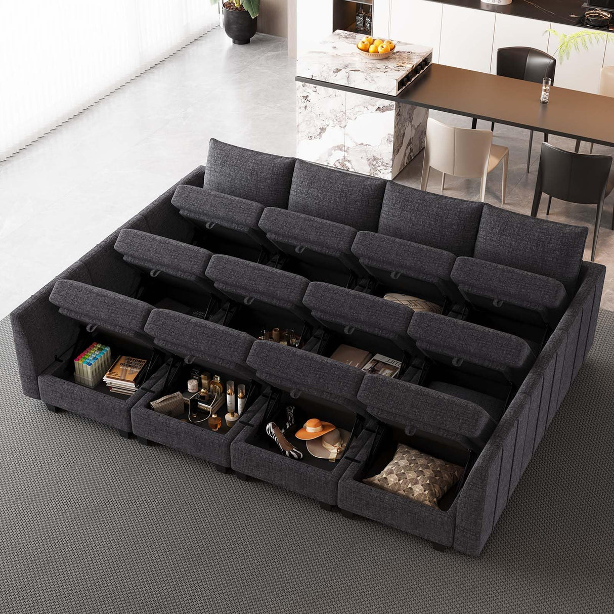 Belffin Oversized Modular Sectional Sofa Sleeper Sectional Couch with Storage Chenille Sofa Bed for Living Room, 12 Seats, Dark Grey Belffin