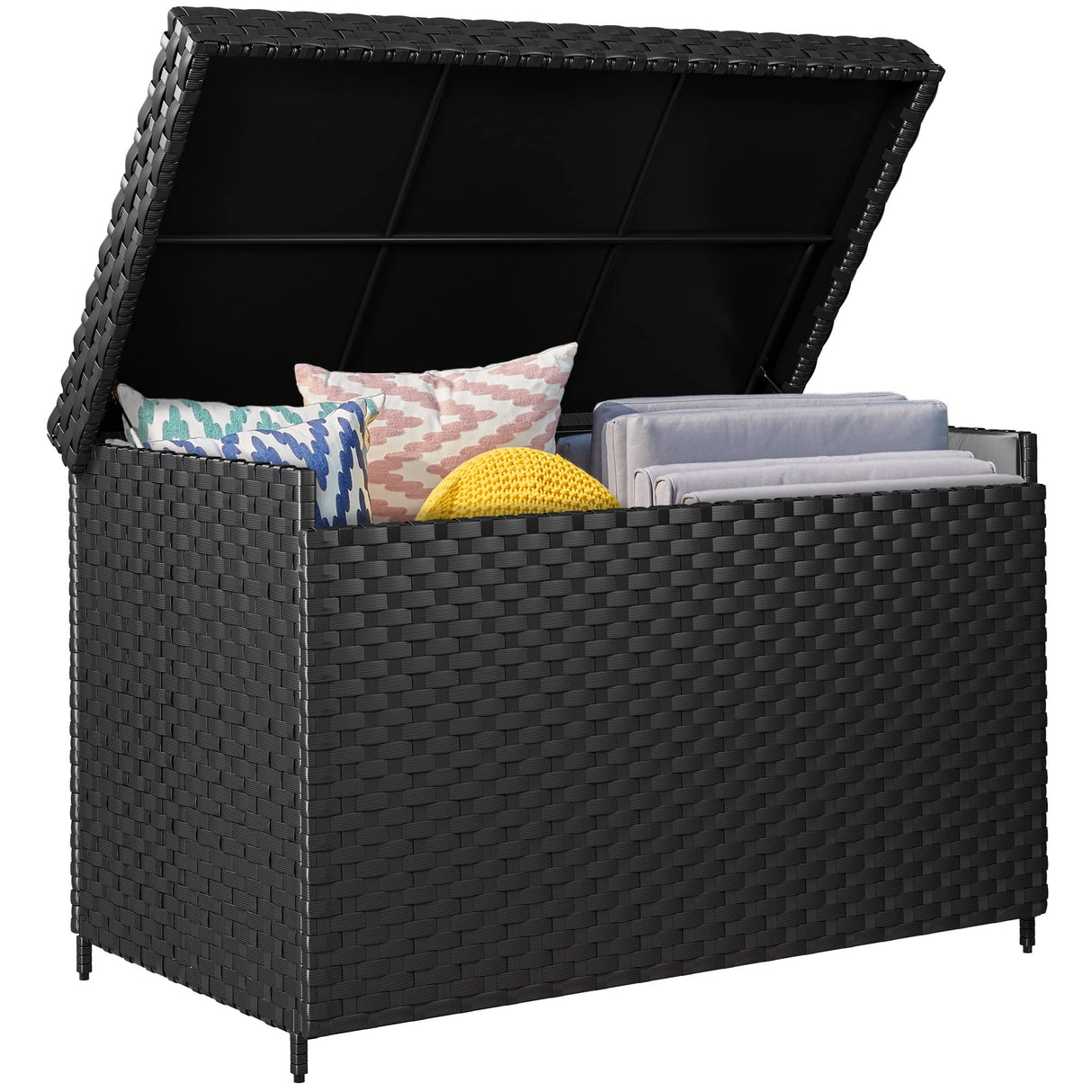 YITAHOME 230 Gallon Wicker Deck Box, XXL All-Weather Outdoor Storage Box, Rattan Storage Bin for Patio Furniture, Outdoor Cushions, Pool Storage and Garden Tools - Black YITAHOME