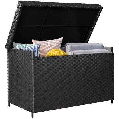 YITAHOME 230 Gallon Wicker Deck Box, XXL All-Weather Outdoor Storage Box, Rattan Storage Bin for Patio Furniture, Outdoor Cushions, Pool Storage and Garden Tools - Black - WoodArtSupply