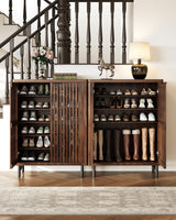 LITTLE TREE 6-Tier Shoe Cabinet with Doors for Up to 24 Pairs, Large Wooden Shoe Storage Cabinet with Adjustable Shelves, Retro Freestanding Shoe Organizer Cabinet for Entryway, Hallway, Dark Walnut LITTLE TREE