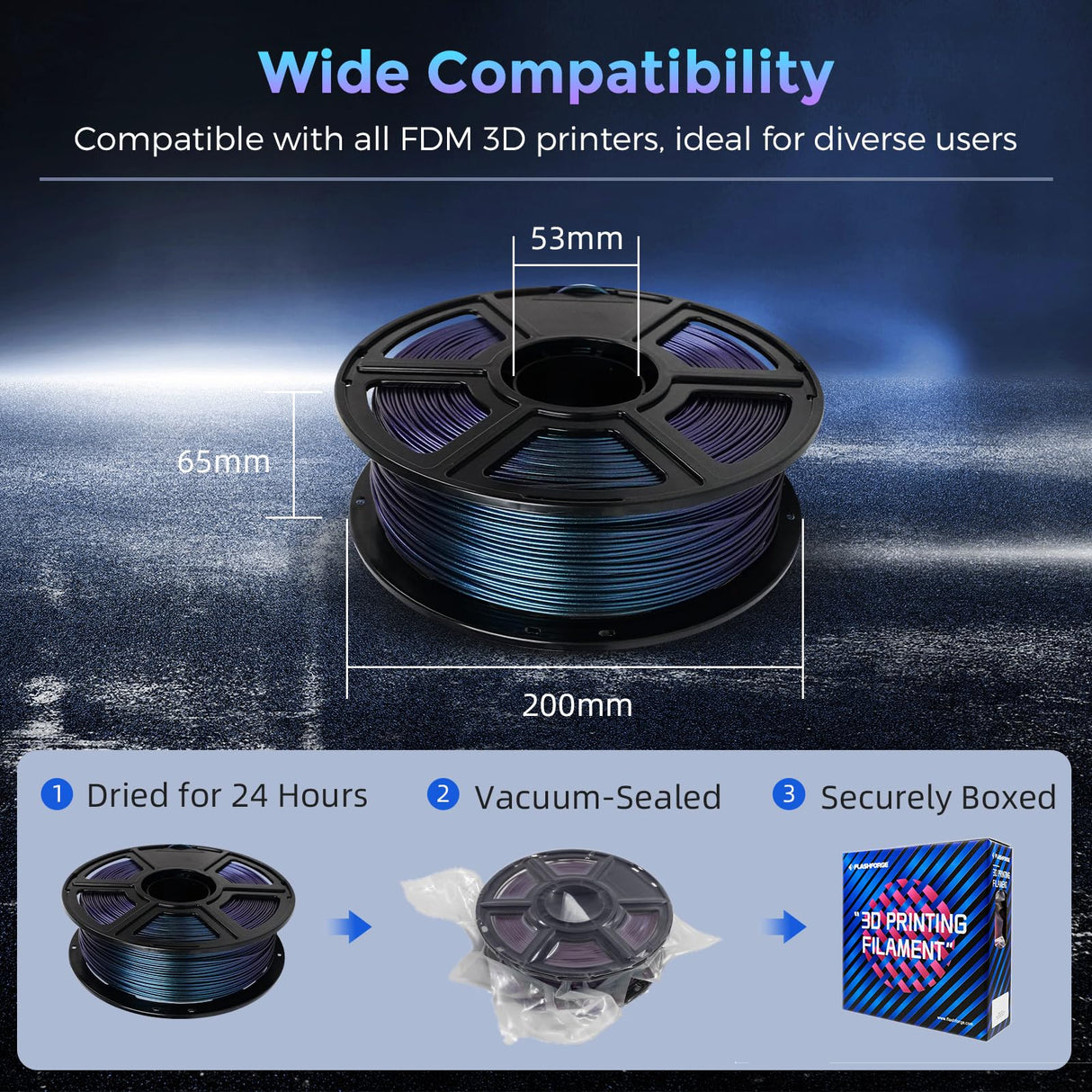 FLASHFORGE PLA Filament 1.75mm +/- 0.02mm Burnt Titanium, Color Changeable 3D Printer Filament 1kg (2.2lbs), Chameleon Changing Colors with Light, Perfectly Hide The Layer Line FLASHFORGE