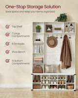 VASAGLE Hall Tree with Bench and Shoe Storage, Coat Rack with Shoe Bench, Entryway Furniture, 20 Open Compartments, 6 Tri-Hooks, Farmfouse Style, Space Saving, Rustic White UHSR440W01 VASAGLE