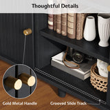 LUXOAK 70" Mid-Century Modern TV Stand with Tambour Door, TV Console with Solid Wood Legs for TVs up to 80", Fluted Entertainment Center with Storage for Living Room, Black LUXOAK