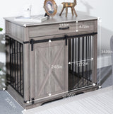 Wooden Dog Cage Furniture Style Farmhouse Dog Crate Side End Table Indoor Dog Kennel with Drawers Sliding Barn Door Cage for Dog, Waterproof, Resistant Scratch, All Breed Sizes Generic