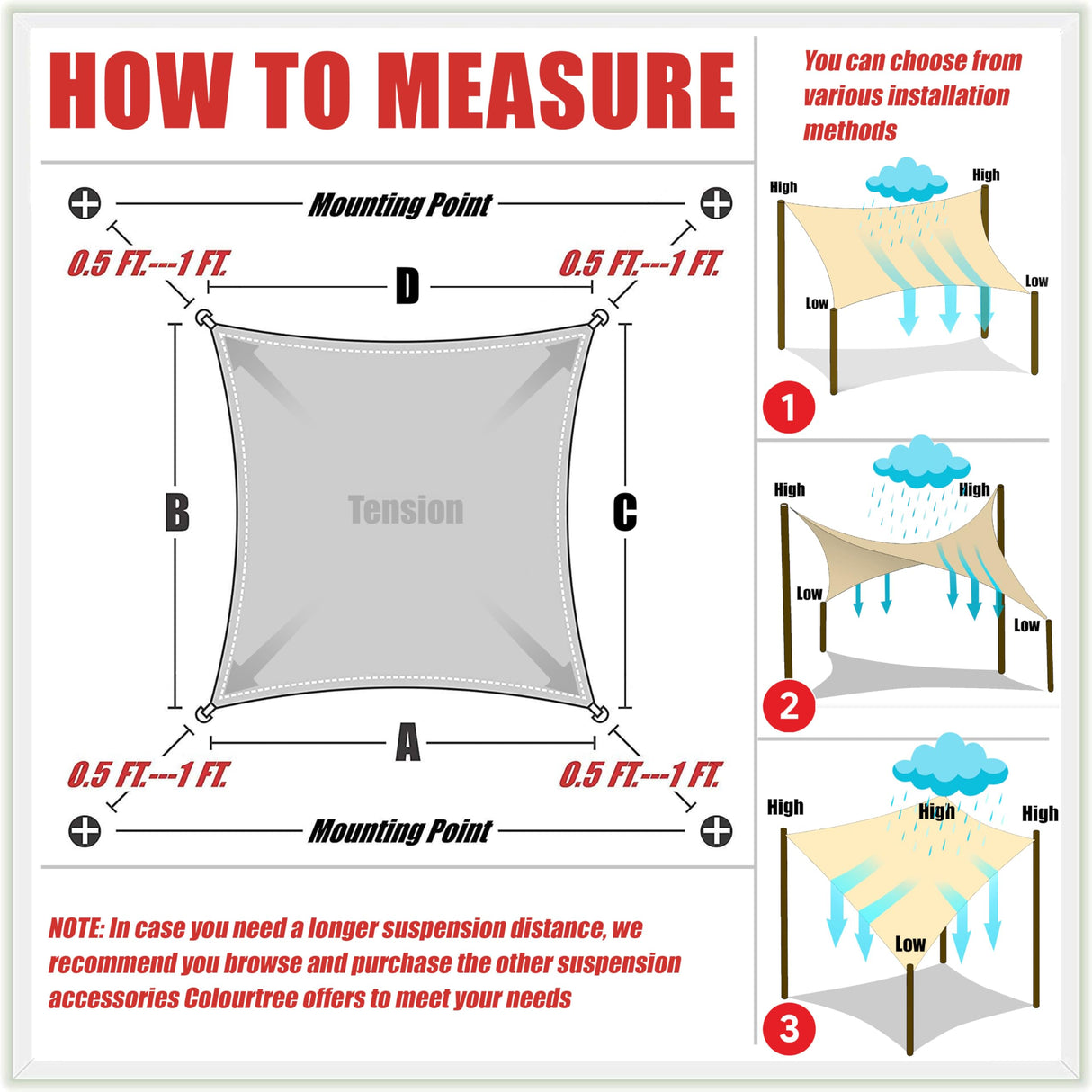 ColourTree 10' x 18' Grey CTADS14 Rectangle Waterproof Sun Shade Sail UPF50 Canopy Awning Shelter, 95% UV Block Water Resistant, Garden Carport Outdoor Patio (We Customize) ColourTree