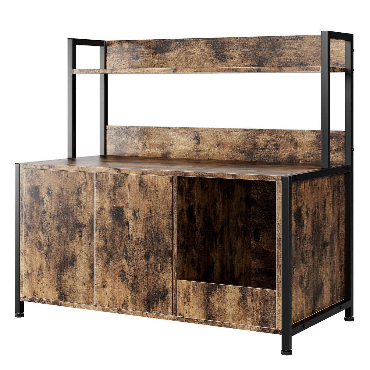 Litter Box Enclosure with Shelves, Large Hidden Litter Box with Doors, Indoor Tall Litter Box Furniture, Cat Wooden Washroom Furniture with Scratching Pad, Pet Storage Cabinet, Rustic Brown GAOMON