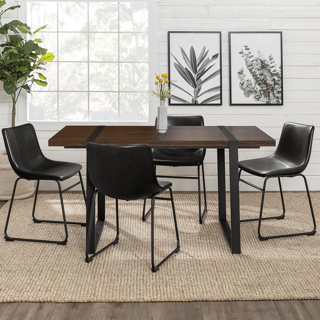 LEMBERI Faux Leather Dining Chairs Set of 4, 18 Inch Modern Kitchen & Dining Room Upholstered Chairs with Backrest and Metal Legs (Black) LEMBERI